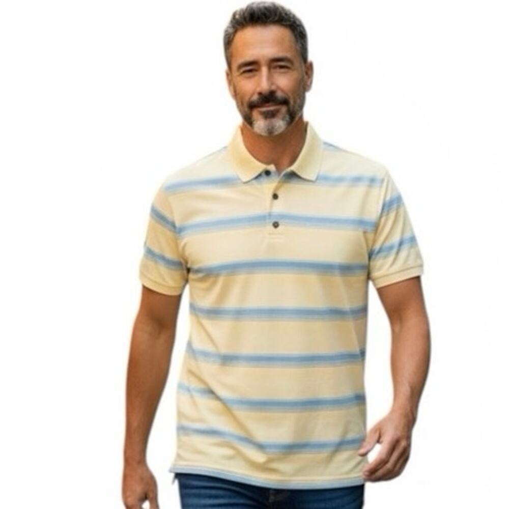 Jack Nicklaus Golden Bear Golf Polo Shirt Men’s MED StayDri Yellow/Blue Striped